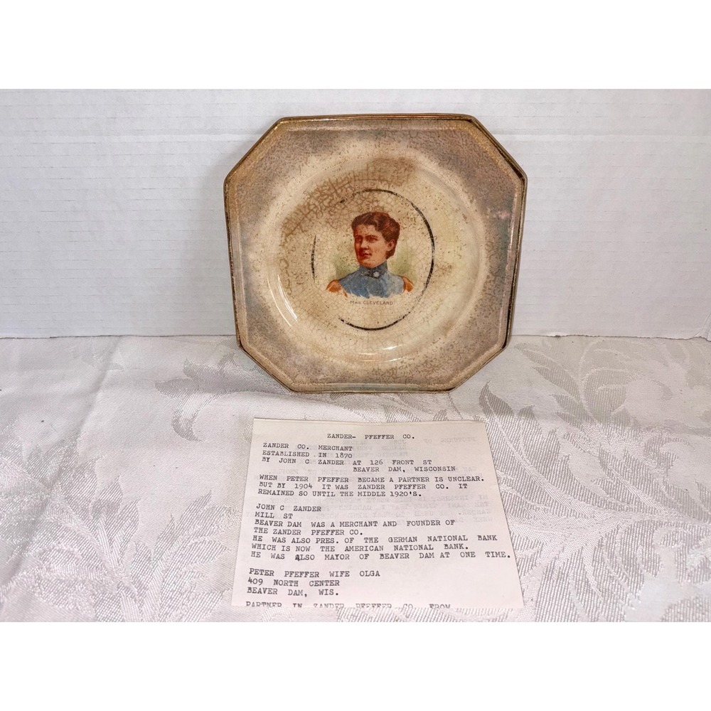 Antique Frances Cleveland Commemorative Plate - Zander-Pfeffer Co. Beaver Dam WI